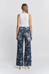Floral High-Rise Wide-Leg Jeans
