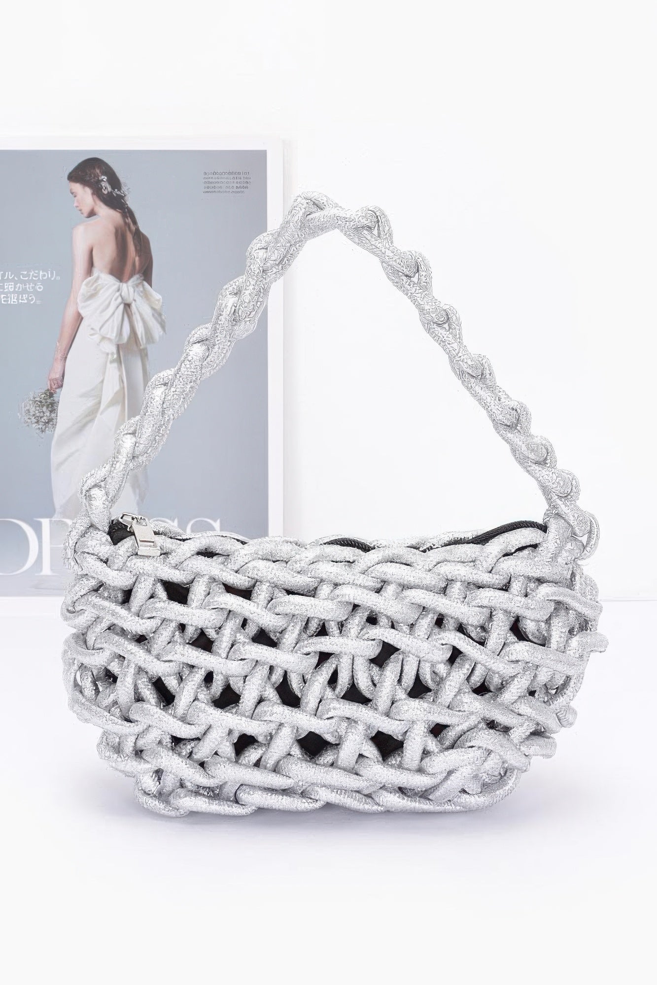 Silver Metallic String Tote Bag - Handmade & Stylish with a unique knotted design, perfect for standout handbag accessories.