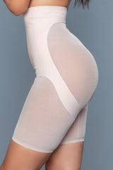 Side angle of nude Suit Your Waist Boyshorts with sculpting fit and mesh panels for a flattering, supportive silhouette.