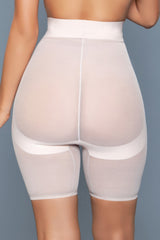 Back view of nude High Waisted Tummy Control Boyshorts with sheer mesh and high waistband for smooth, invisible shaping.