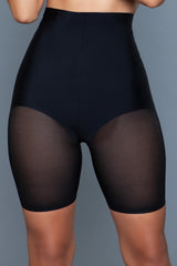 High Waisted Tummy Control Boyshorts in black with sheer mesh panels, offering firm support and a smooth silhouette for girls' underwear.