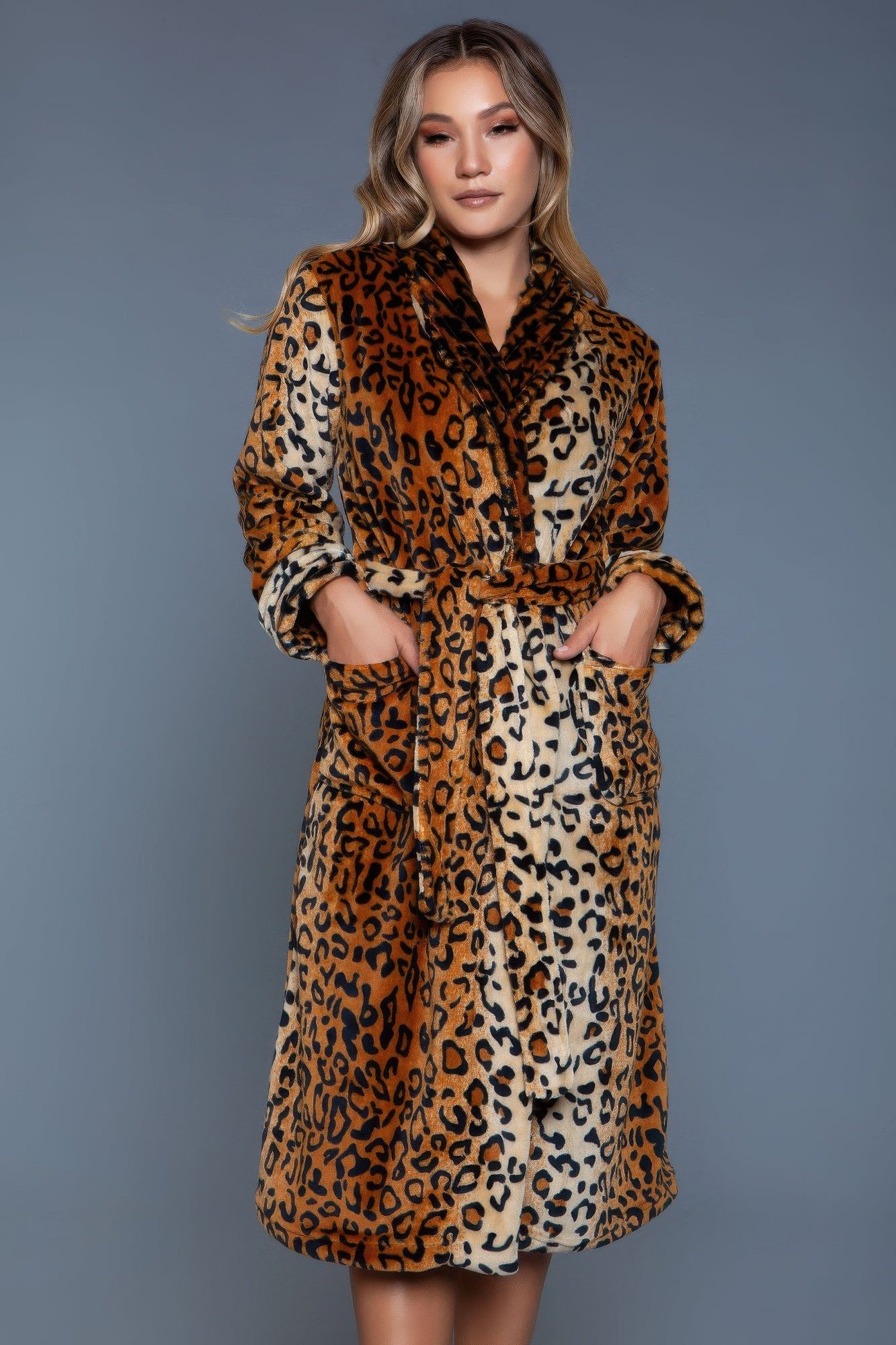 Leopard Print Robe - Cozy and Stylish Loungewear featuring a plush texture, belted waist, and bold animal print for chic indoor comfort.