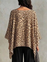 Asymmetrical Leopard Print Top Plus Size showing back view with a stylish leopard pattern and relaxed fit.
