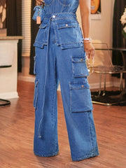 Wide Leg Cargo Jeans with a relaxed fit and multiple pockets, showcasing modern street-style denim fashion.