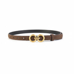 Golden Double Circle Buckle Belt made of cowhide leather, featuring a sleek design. Stylish accessory for all occasions. Imported quality.