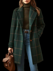 Full Size Plaid Classic Button Up Coat Plus Size