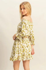 Back view of HYFVE Floral Off-Shoulder Flounce Sleeve Top and Skirt Set with gathered detailing and soft floral pattern, great for warm-weather style.