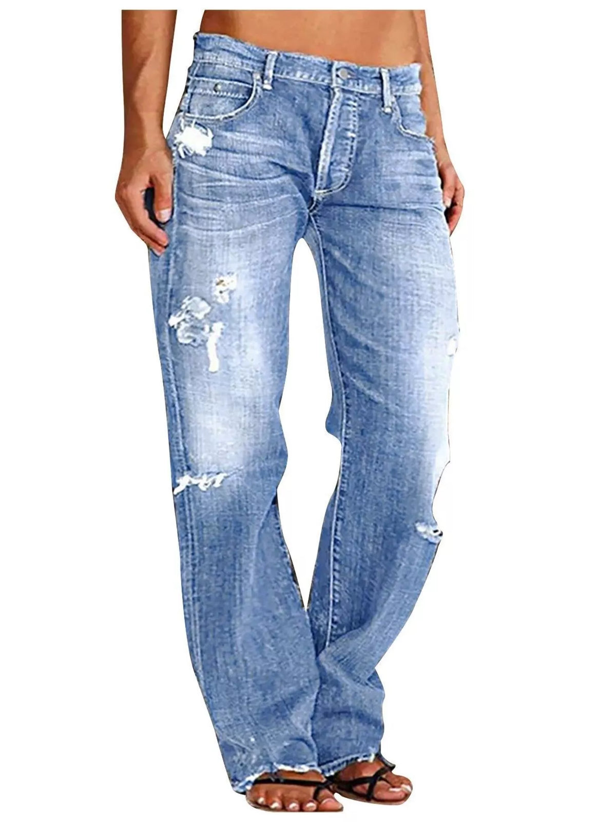 Model wearing Distressed Loose Fit Jeans with vintage-inspired wash and relaxed silhouette