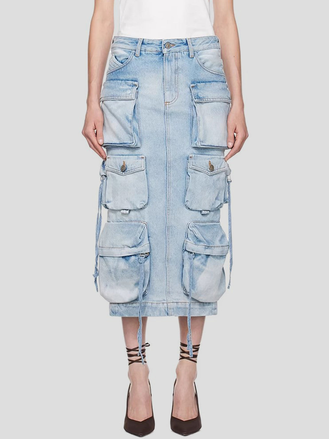 Women's Slit Midi Denim Skirt with Pockets