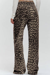 Back view of Leopard Wide Leg Pants with Pockets highlighting the wide leg silhouette and seamless rear design for a flattering fit.
