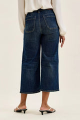 Back view of Judy Blue High Waist Wide Crop Utility Jeans with patch pockets and wide leg design.