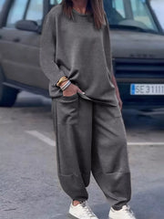 Casual Loose Fit Top and Pants Two-Piece Set in grey, featuring a relaxed top and matching pants, perfect for casual wear.