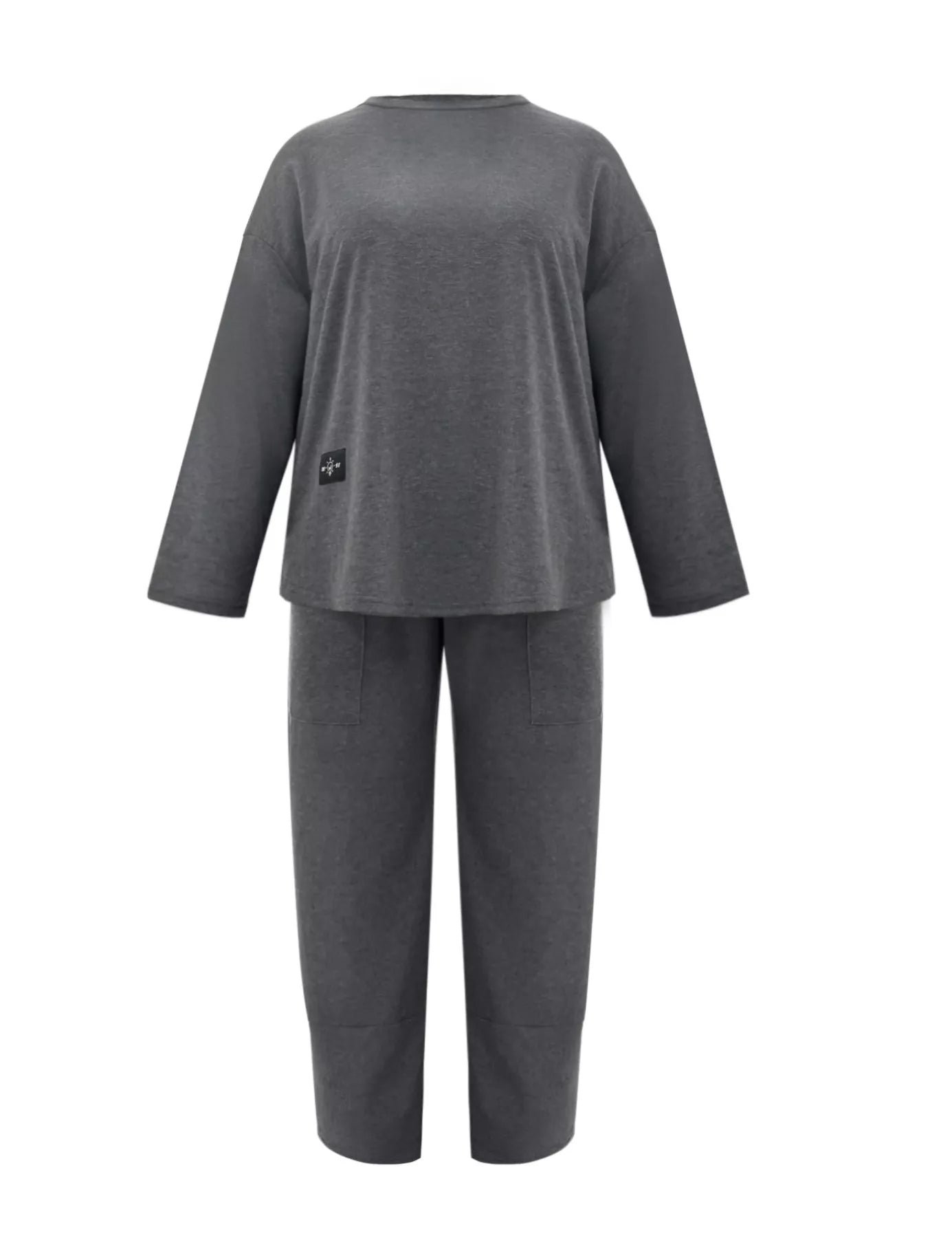 Casual Loose Fit Top and Pants Two-Piece Set in grey color for comfortable everyday wear.