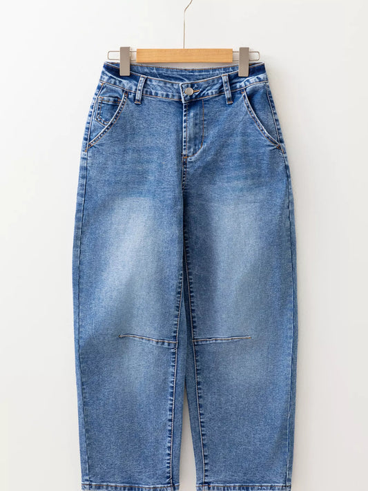 Seam Detail Loose Fit Cropped Jeans with subtle detailing, relaxed fit, and modern edge, perfect for versatile styling.