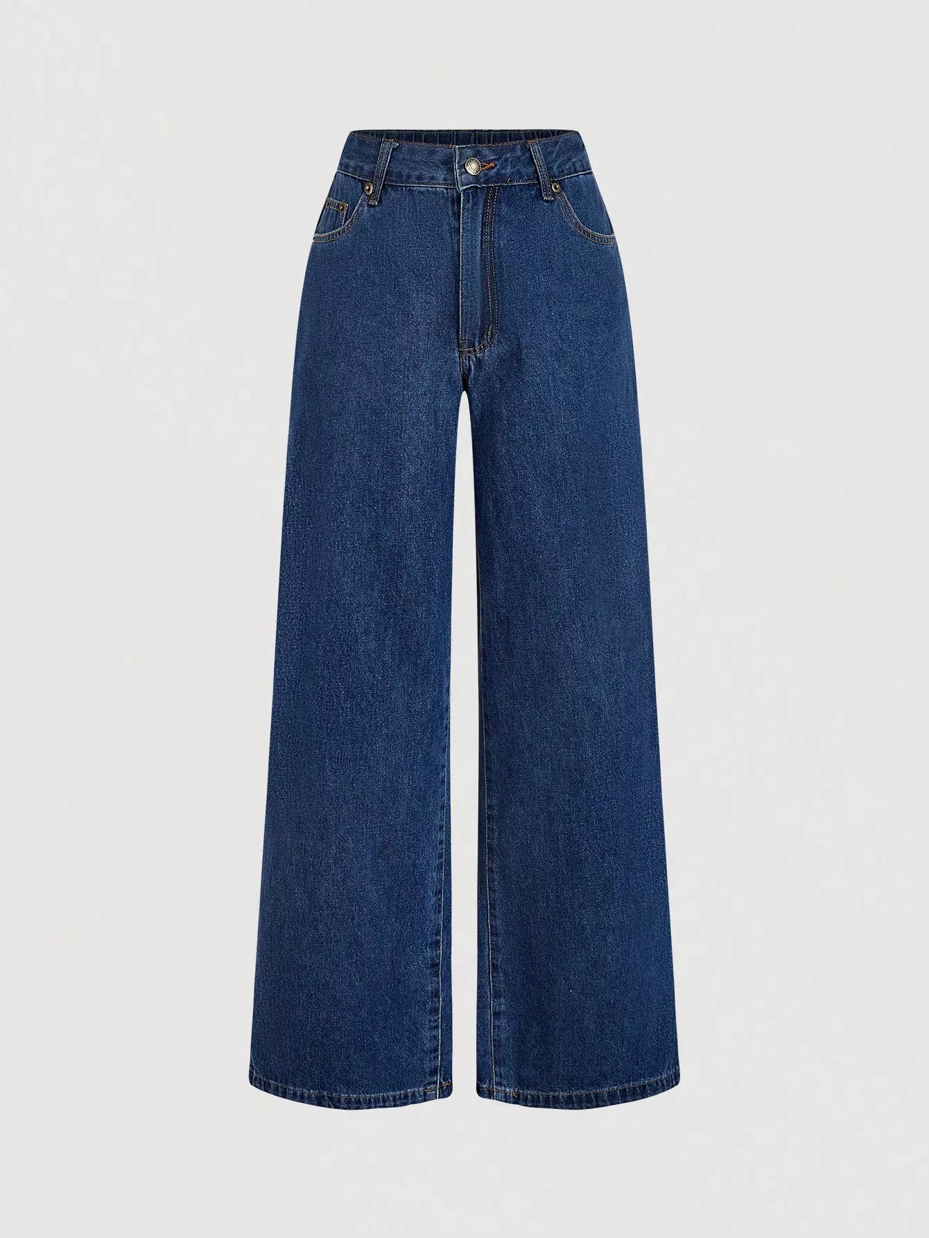 Halter Neck Denim Vest and Wide-Leg Jeans Set featuring wide-leg jeans with a stylish dark denim finish.