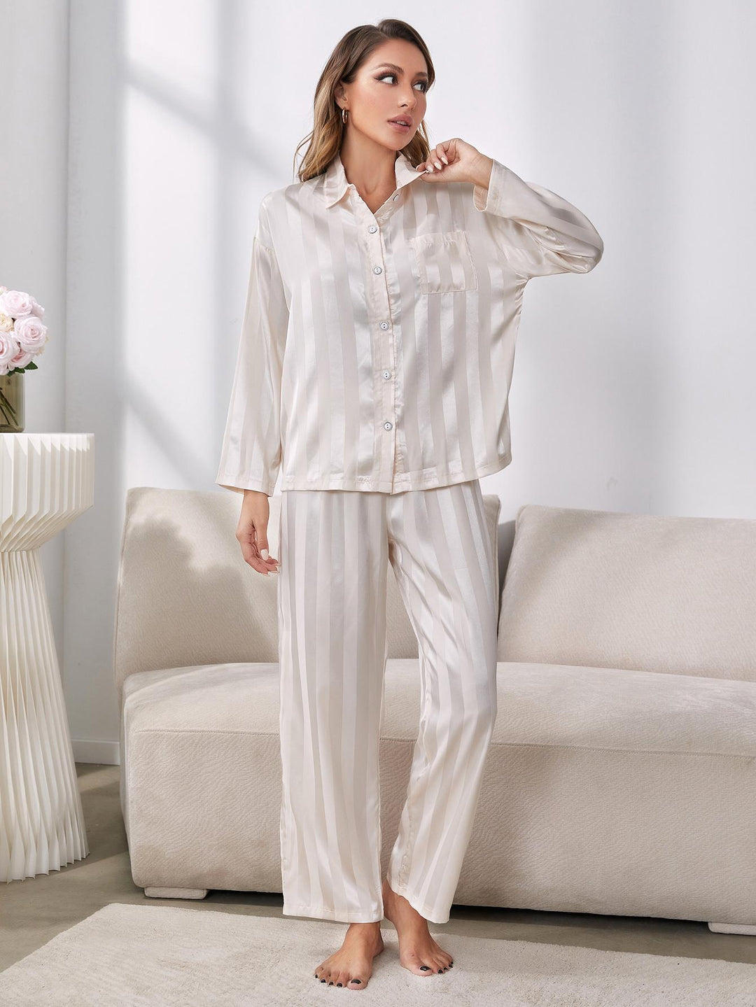 Women's Button-Up Shirt and Pants Pajama Set