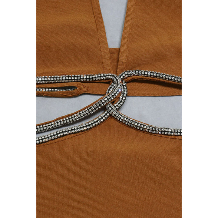 Women's Rhinestone Halter Neck Cutout Slit Midi Dress