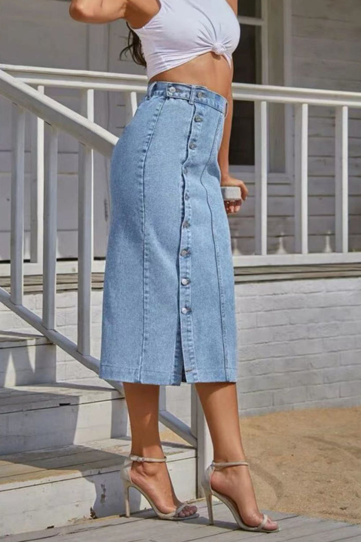 Women's Buttoned Split Denim Skirt