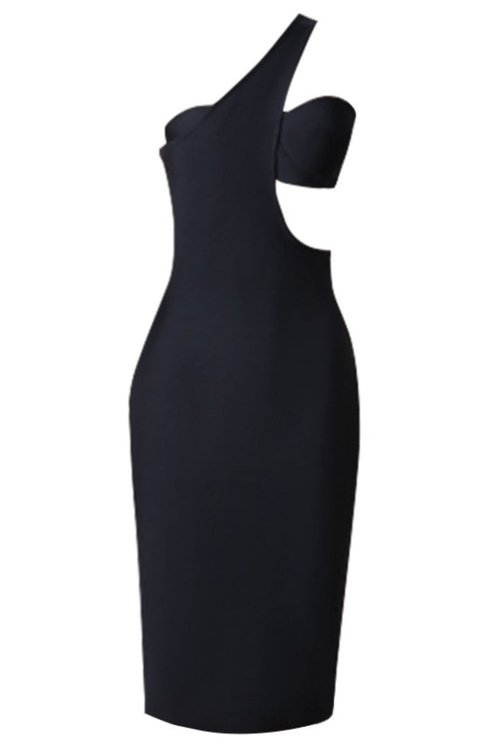 Women’s - Black One-Shoulder Cutout Bandage Dress
