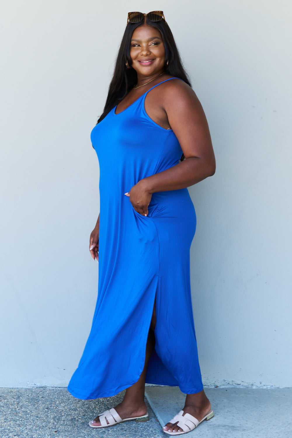 Women's - Good Energy Cami Side Slit Maxi Dress in Royal Blue