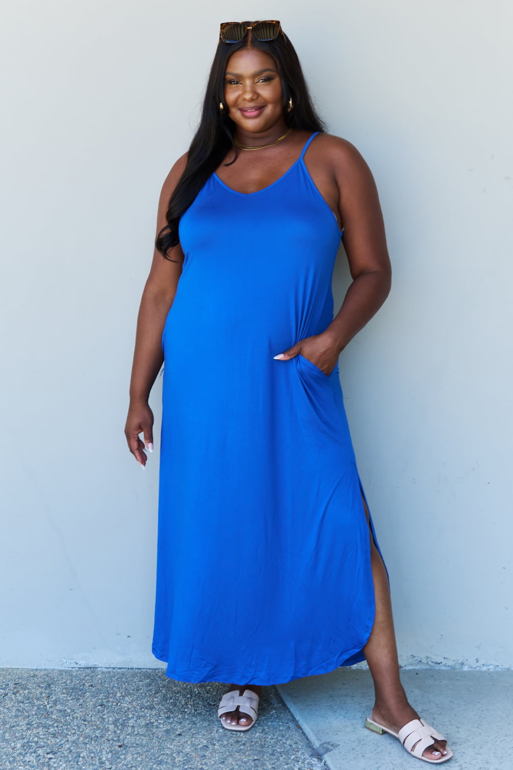 Women's - Good Energy Cami Side Slit Maxi Dress in Royal Blue