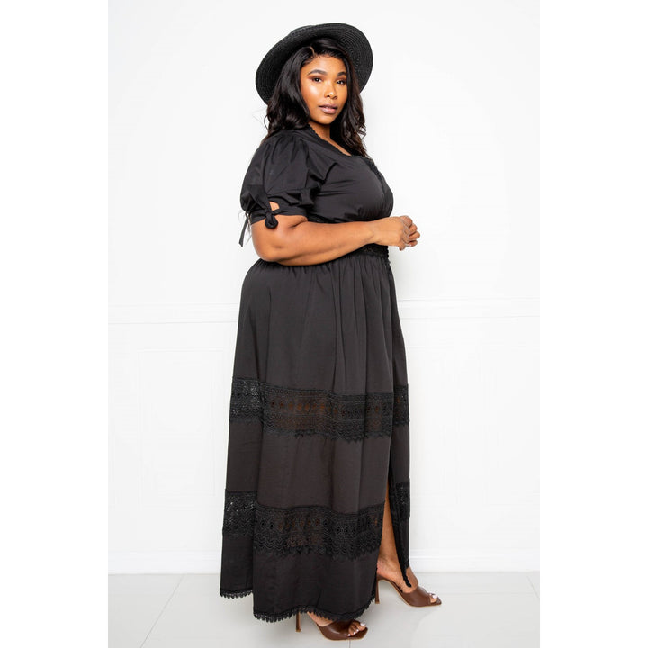 Women’s Puff Sleeve Maxi Dress With Lace Insert