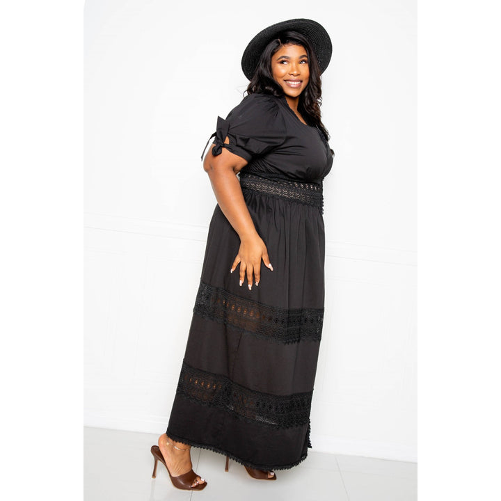 Puff Sleeve Maxi Dress With Lace Insert