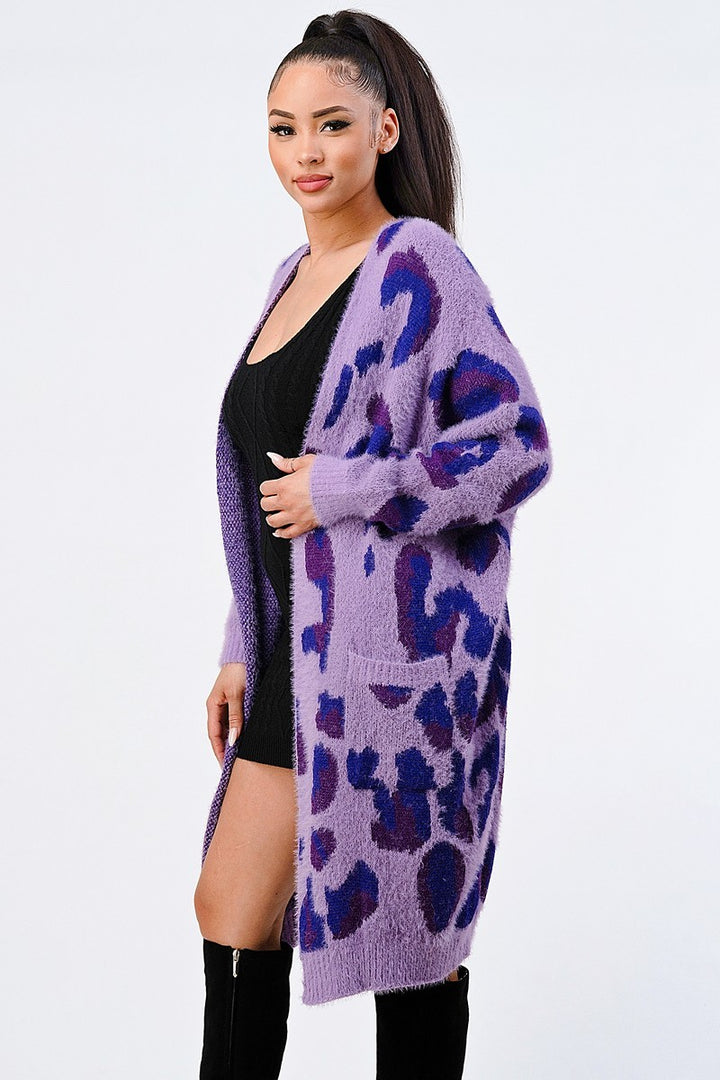 Women’s - Leopard Angora Sweater Oversized Cardigan
