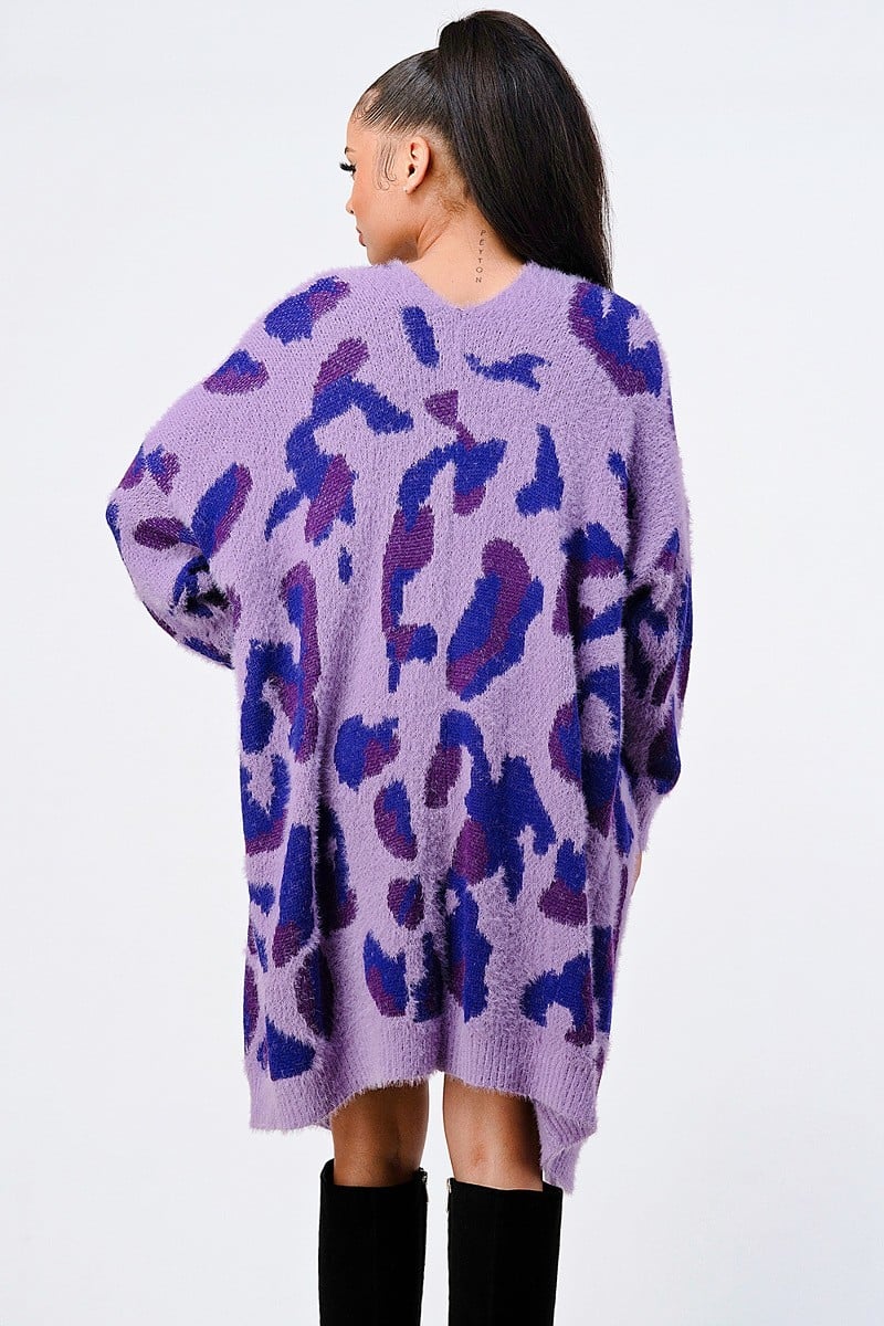 Women’s Leopard Angora Sweater Oversized Cardigan
