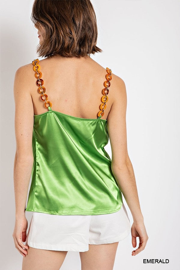 Women's Cowl neck satin camisole with chain strap