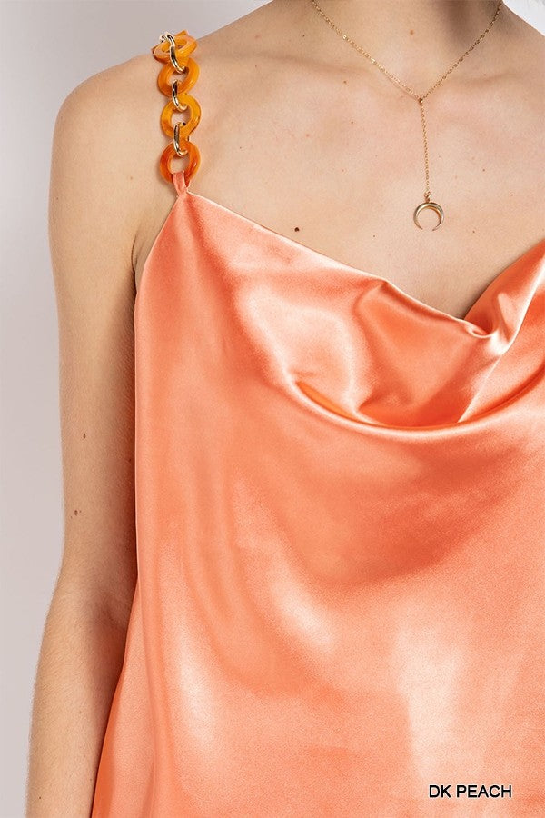 Women's Cowl neck satin camisole with chain strap