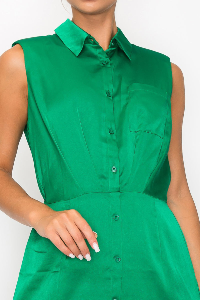 Women's Button-down Pleated Shirt Dress