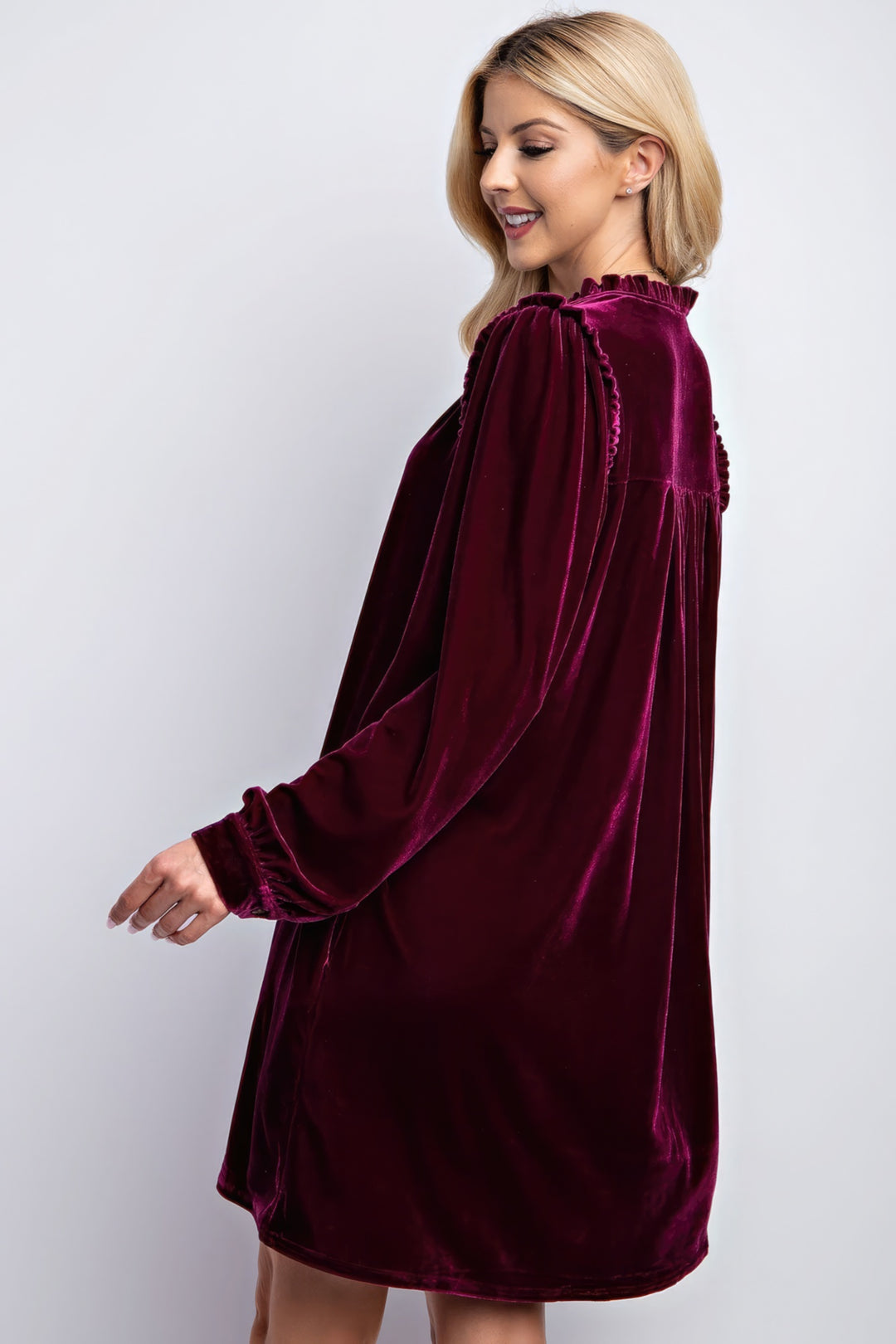 Women’s Mini Ruffle Detailing Velvet Dress