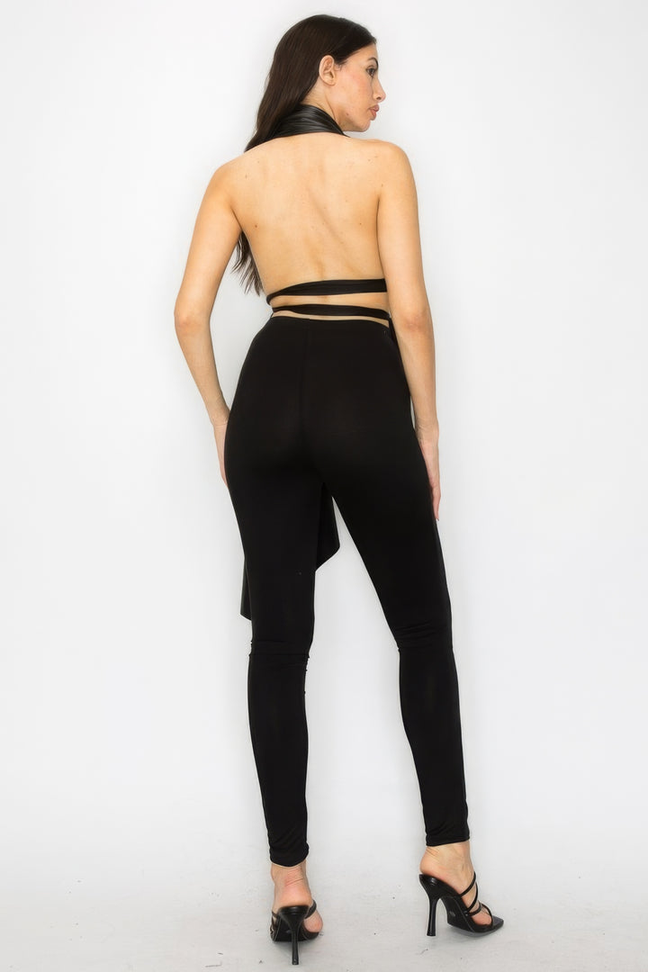 Women’s Faux Leather Top Pants Set