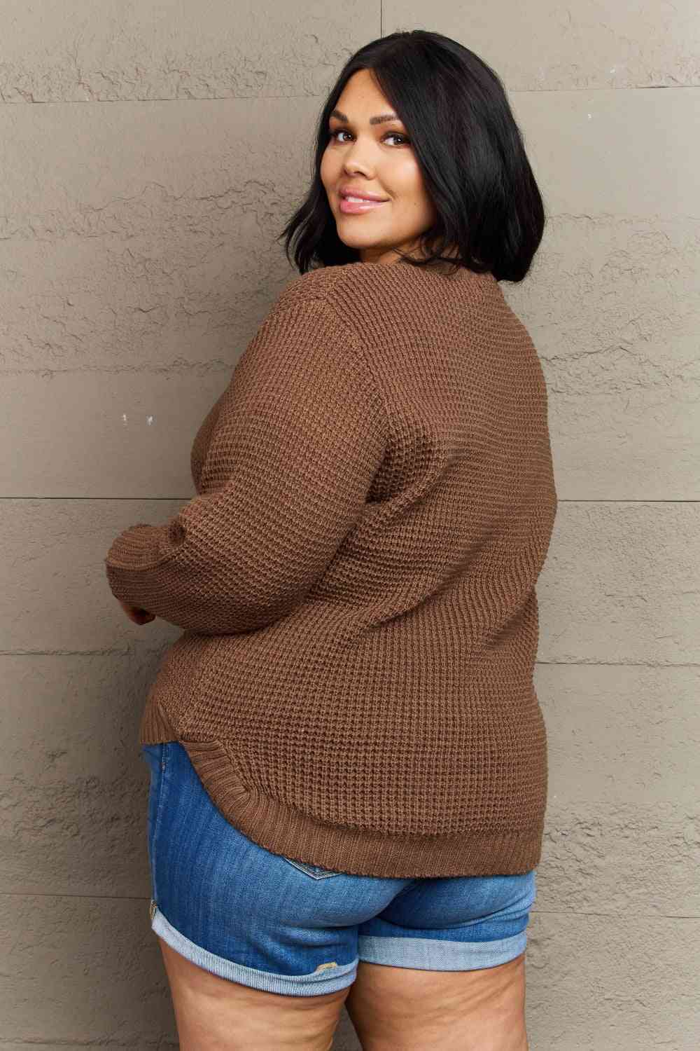 Women’s - Zenana Breezy Days Plus Size High Low Waffle Knit Sweater